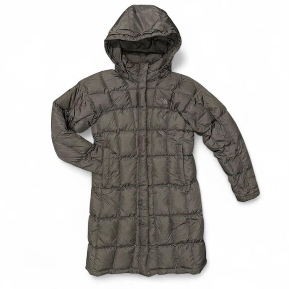 The North Face Down Parka Puffer Coat 600 Fill sz Small Gray Hooded Long Quilted - Picture 1 of 13
